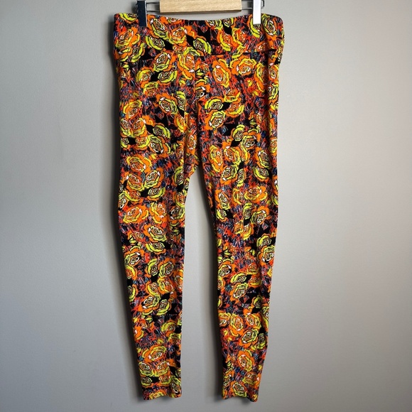 LulaRoe Women's Bright Abstract Flower Print Leggings Orange Tall & Curvy Lounge - Picture 1 of 12